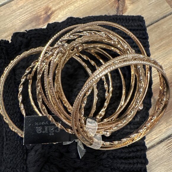 Neiman Marcus Cara NY New York Bead Gold Tone Metal Bangle Bracelets 15 Set NEW - Picture 10 of 16